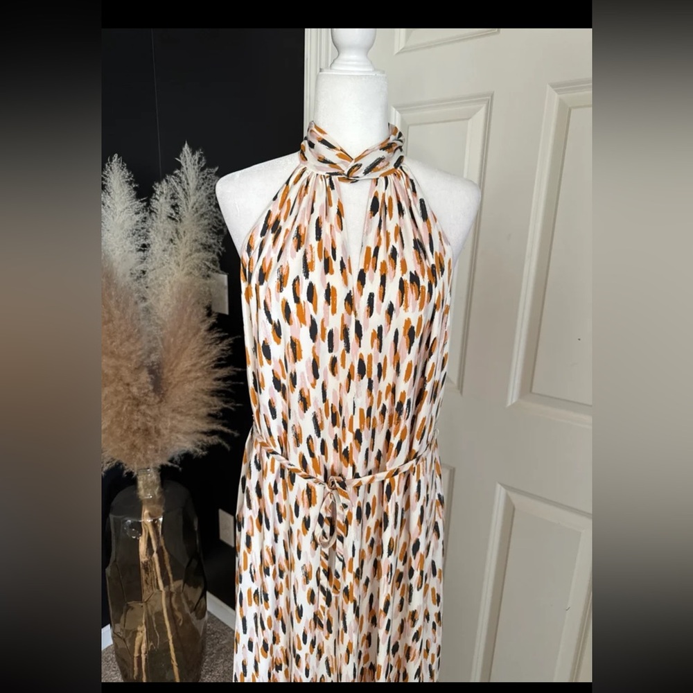 NWT Banana Republic Twist Neck Satin Colorful Print Midi Dress 
size Medium - Picture 4 of 12